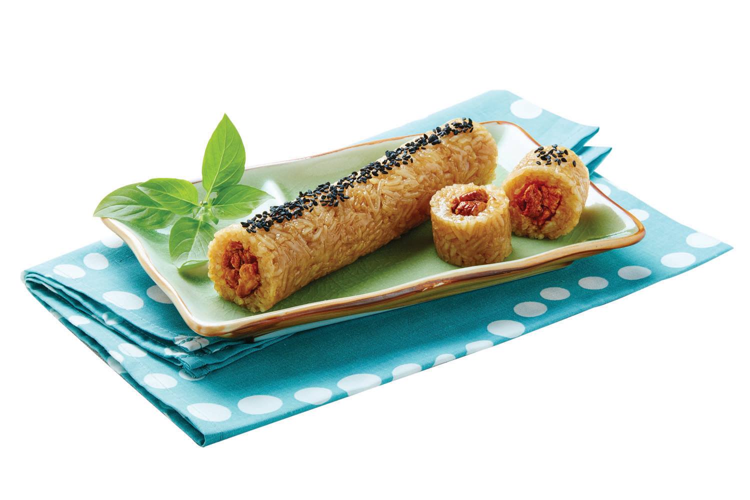 聯夏食品善用熟米飯殺菌技術，做成常溫飯捲外銷香港。（聯夏食品提供）