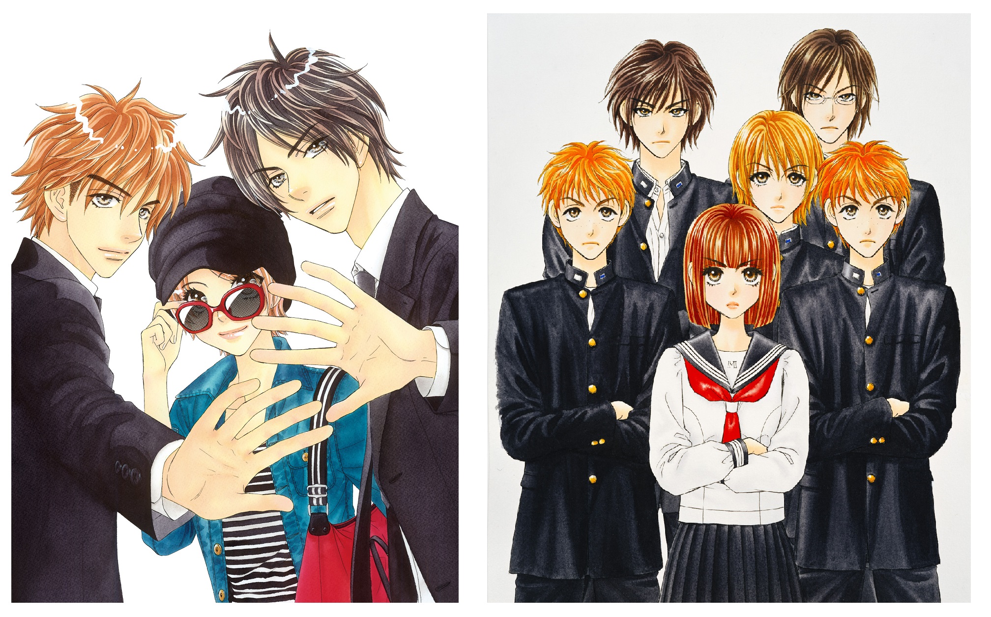 森永愛筆下作品,左為《閃亮亮之星》,右為《極樂青春曲棍球社》。