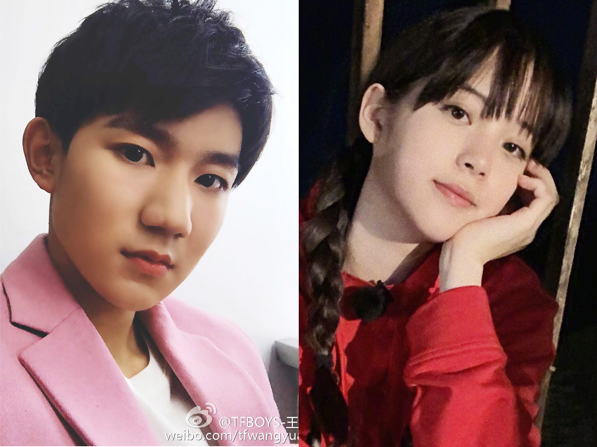 王源疑似再度寫歌給歐陽娜娜表愛意。(左圖翻攝自王源微博、右圖翻攝自歐陽娜娜微博)