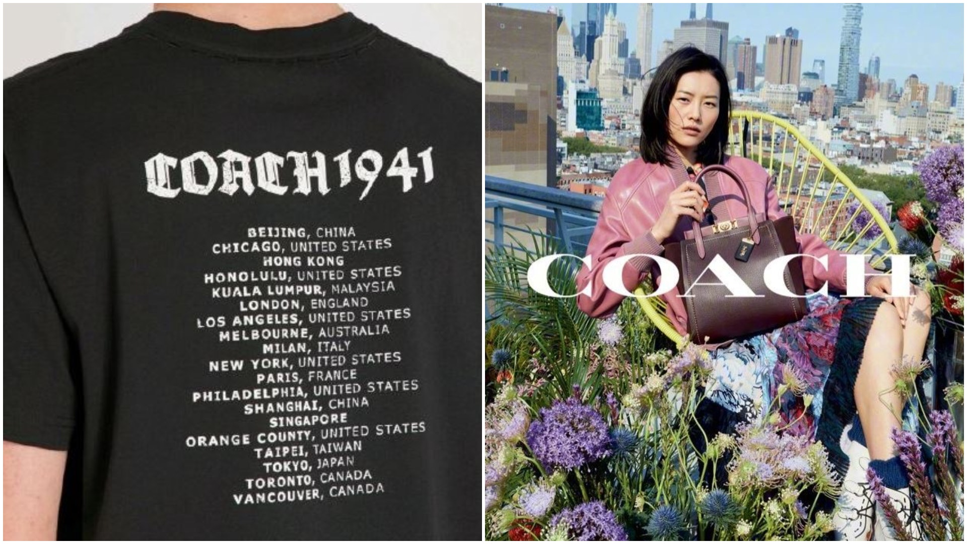 劉雯代言COACH僅18天，火速切割解約，稍早已在微博發表聲明，強調COACH已經嚴重傷害到中國人的民族感情，其行為應被嚴厲譴責。（左圖翻攝自微博、右圖COACH提供）