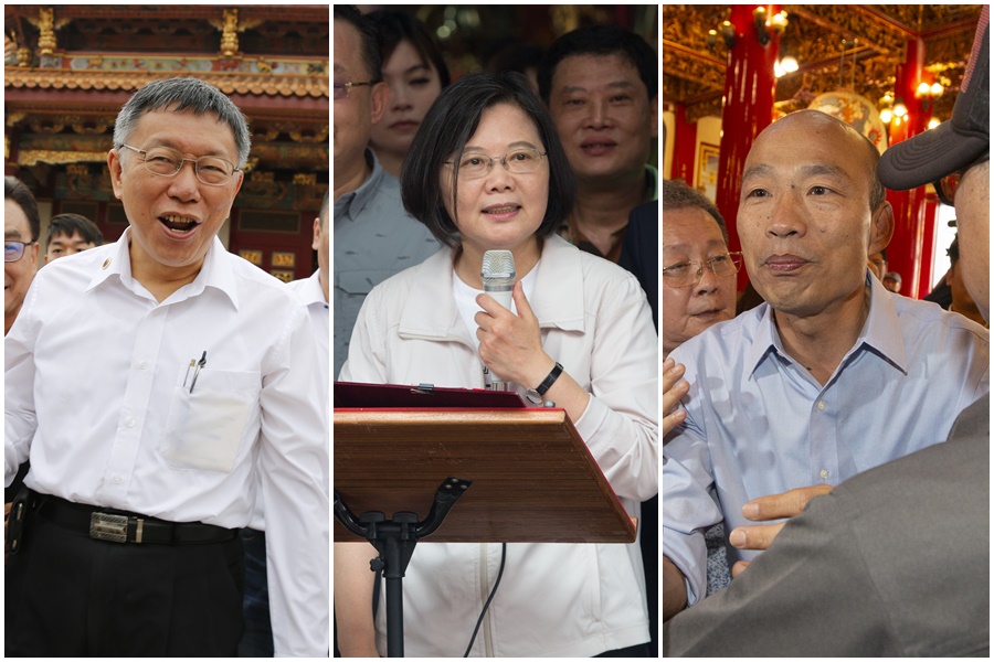 上週末總統蔡英文、高雄市長韓國瑜及剛組黨的柯文哲不約而同跑宮廟行程，圖為本刊資料照。