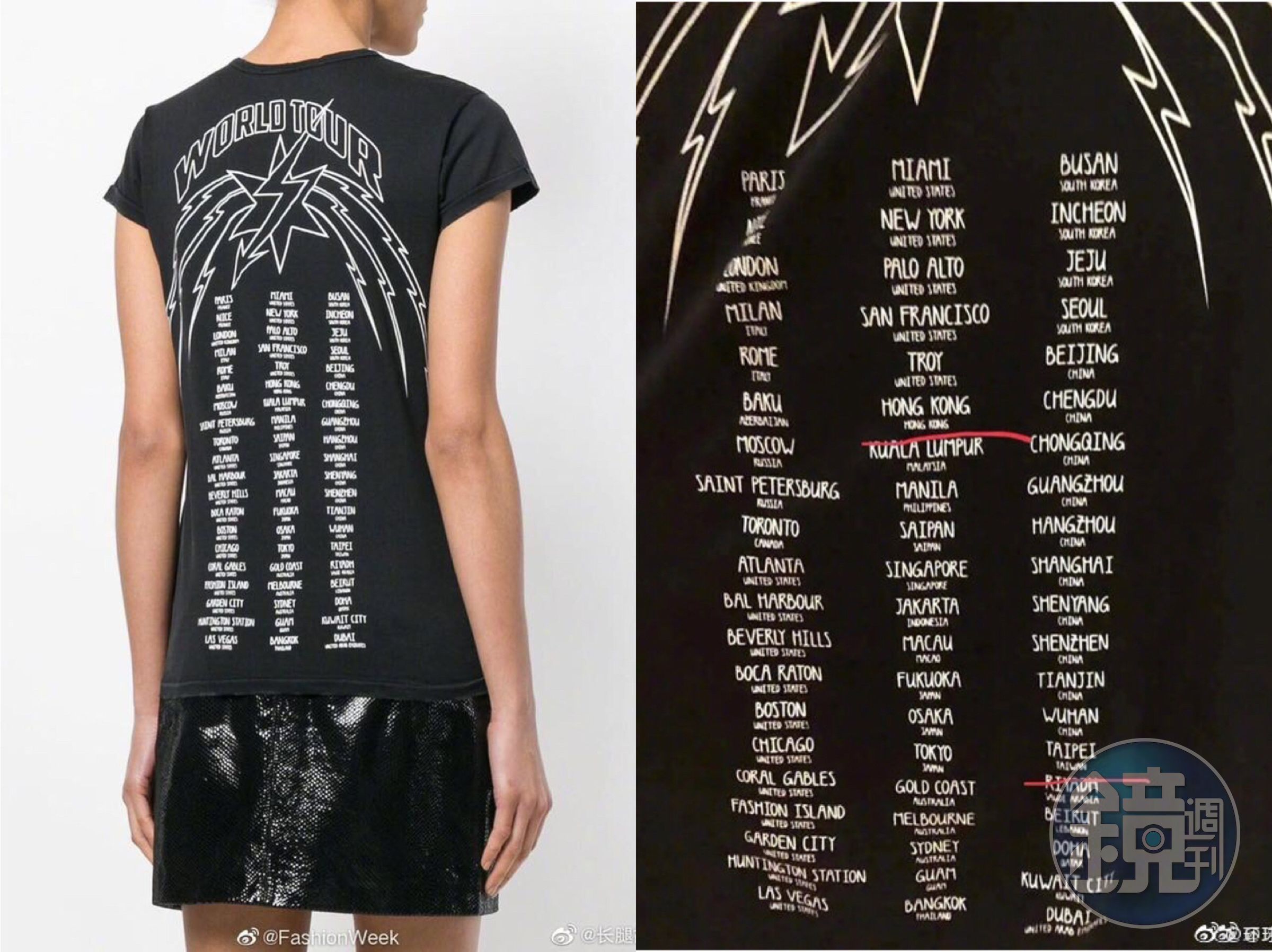 就是這件GIVENHY T-shirt惹的禍， 狀況如同早前VERSACE與COACH一樣，都是「中國國家主權及領土」的問題。（翻攝自微博）