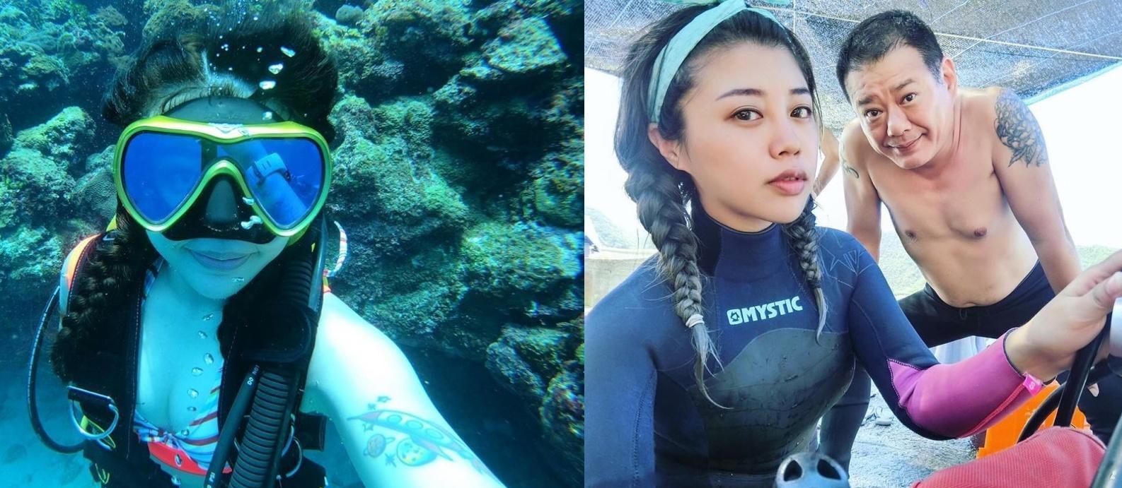 林吟蔚與父親安迪感情至深，曾一起玩海上運動。（合成自林吟蔚IG）
