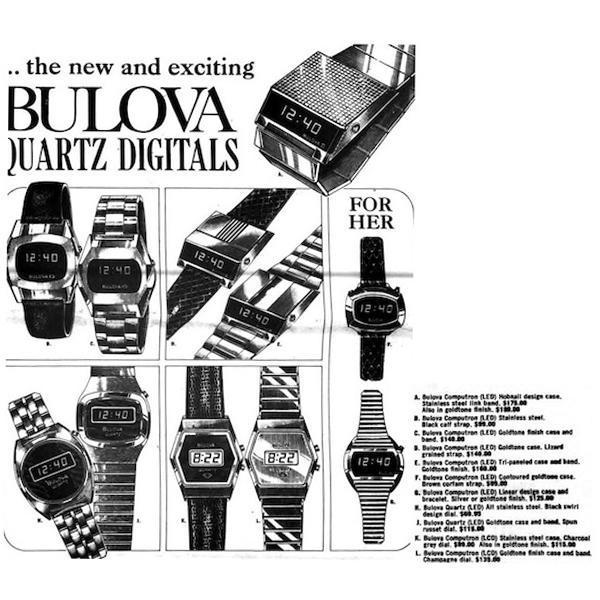 從BULOVA過去的廣告型錄中，可以看到1970年代出現過的Computron模樣。