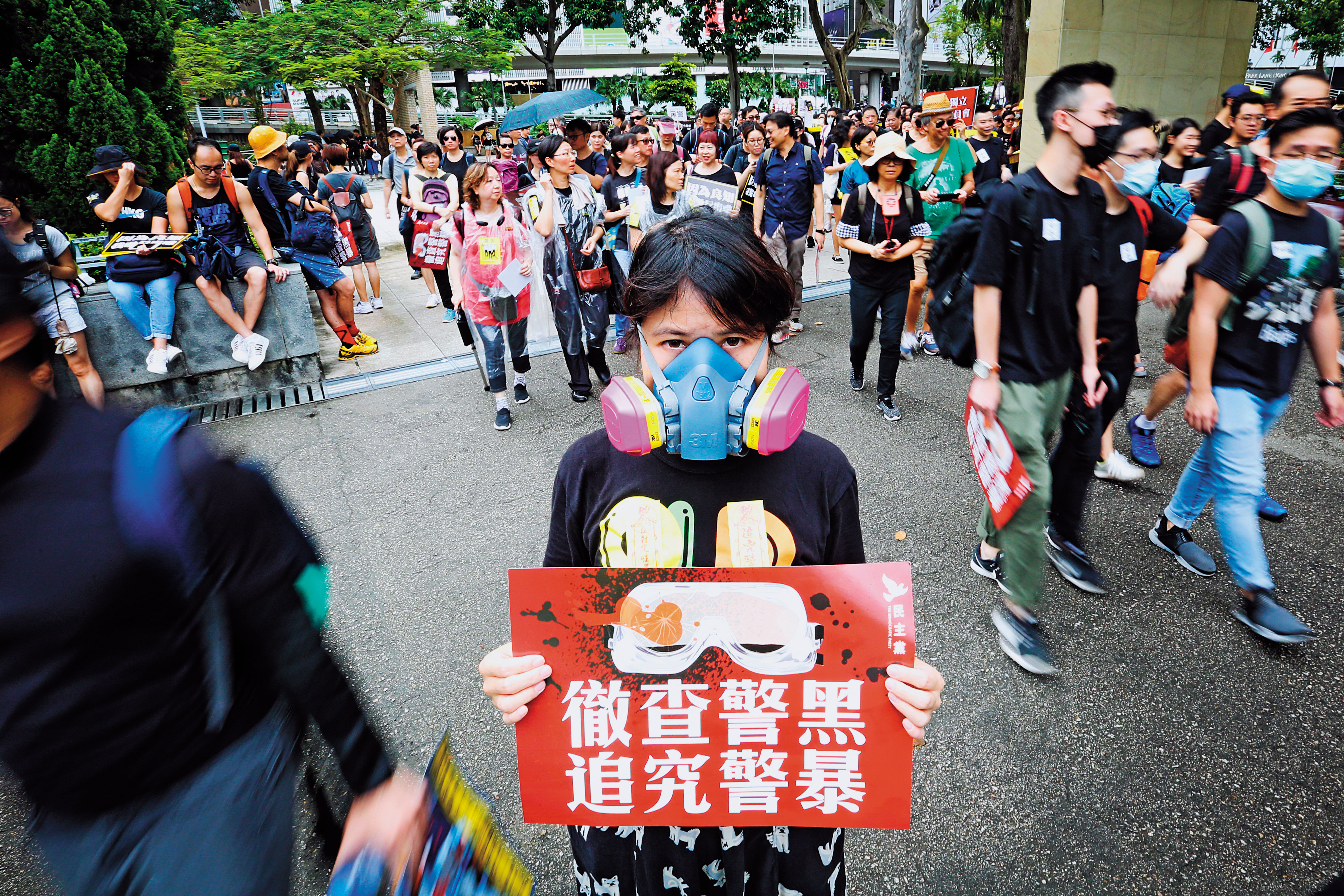 在元朗住了30年的雪荳（化名）穿著黑衫、攜帶預先訂購的防毒面具來到維園。