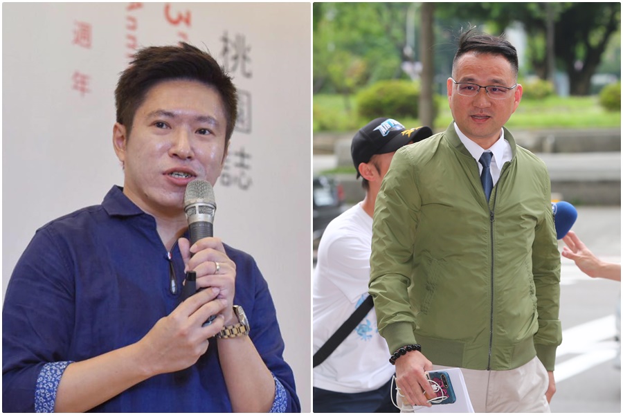 蔡英文競辦發言人阮昭雄（右）籲韓國瑜主動舉證向檢警報案，總統府發言人張惇涵則否認有監控行為。（翻攝張惇涵臉書、本刊資料照）