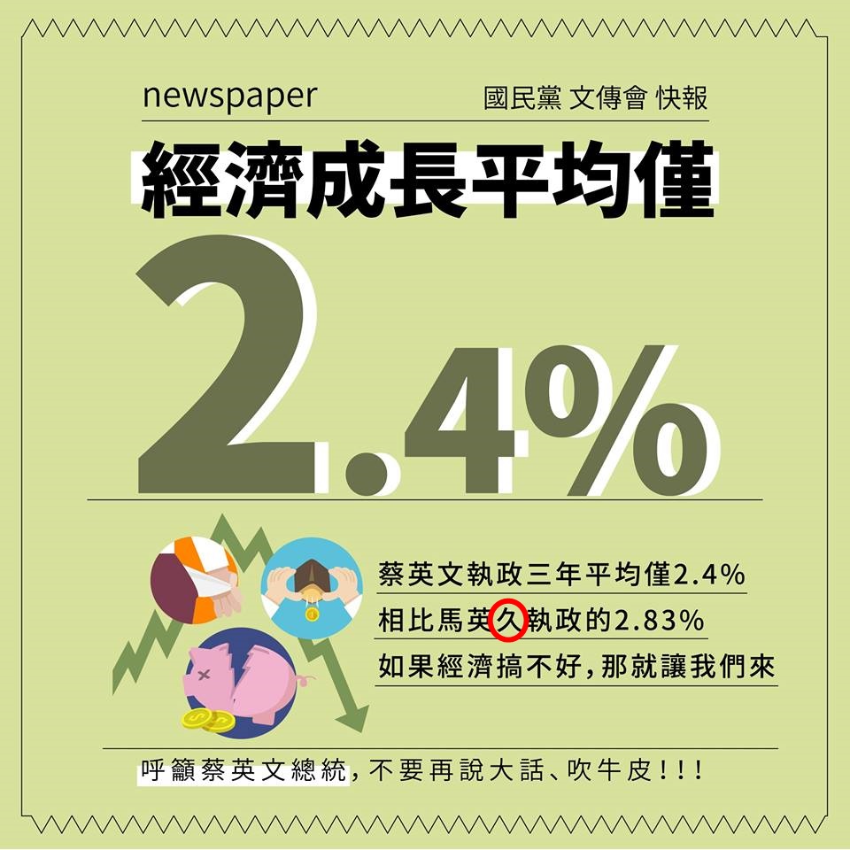 國民黨官方臉書把馬英九的全名，打成了「馬英久」（紅圈處），過了一天一夜後才緊急修改。（翻攝自國民黨臉書）