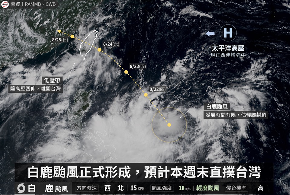 第11號颱風「白鹿」生成了。（翻攝臉書粉絲專頁「台灣颱風論壇｜天氣特急」）