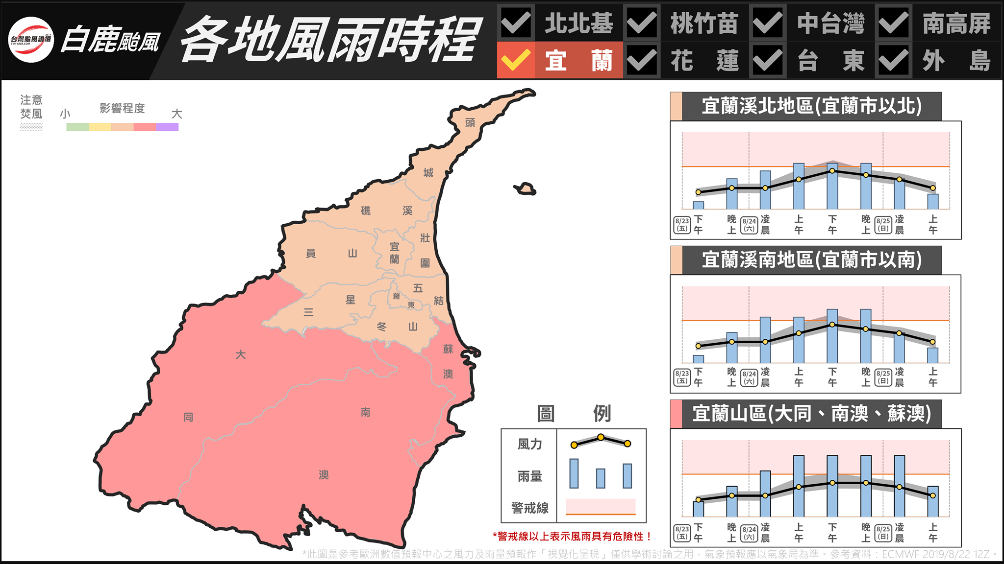 宜蘭。(翻攝「台灣颱風論壇|天氣特急」臉書)