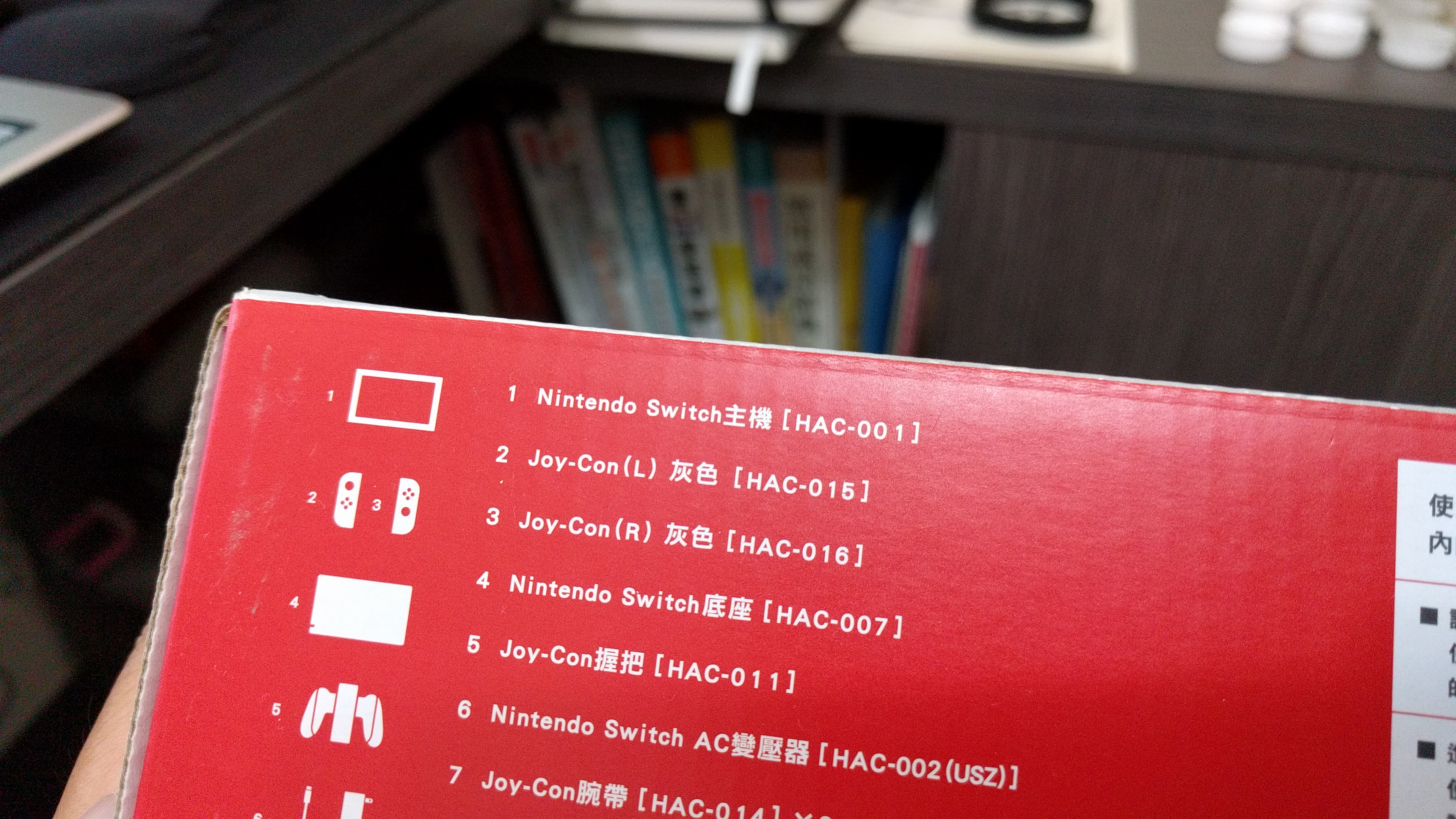 舊版主機的型號是「HAC-001」,在包裝外盒上的內容物說明可以看到。
