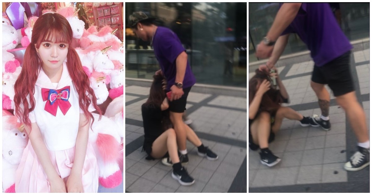 日本網紅在南韓遭一名男子扯住頭髮施暴。（翻攝自推特@miyurindarukoro）