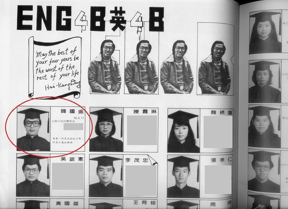 韓國瑜大學同窗黃國雄在臉書PO出多張大學時期照片，證明韓國瑜東吳英語系學歷。（翻攝自黃國雄臉書）