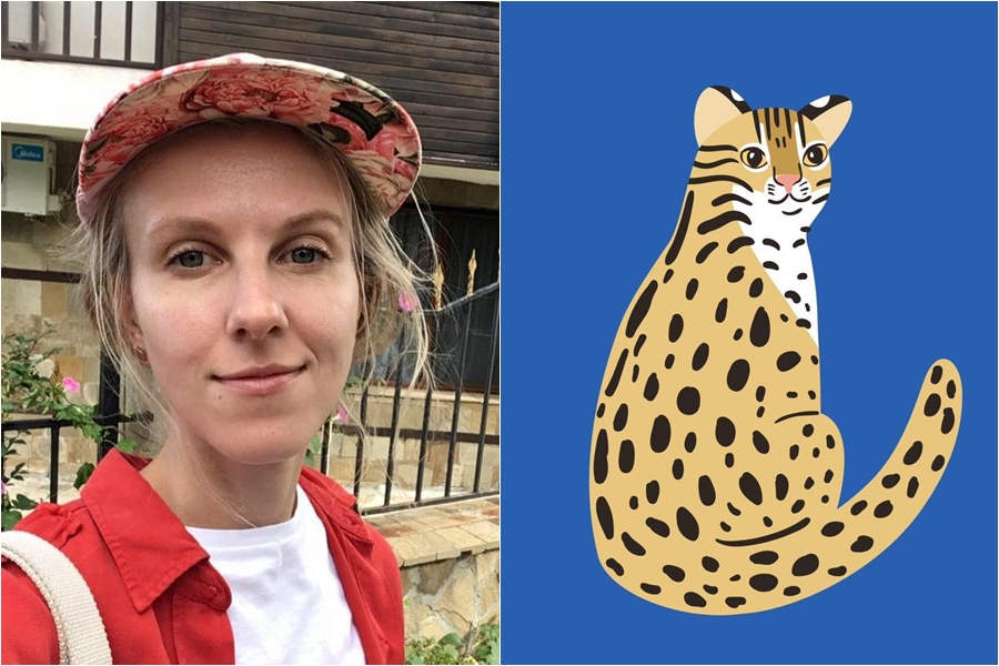 俄羅斯插畫家Катя Молодцова親繪石虎，免費送台灣民眾使用。（左圖翻攝自Катя Молодцова臉書、右圖翻攝自翻滾毛孩-毛孩出任務臉書）