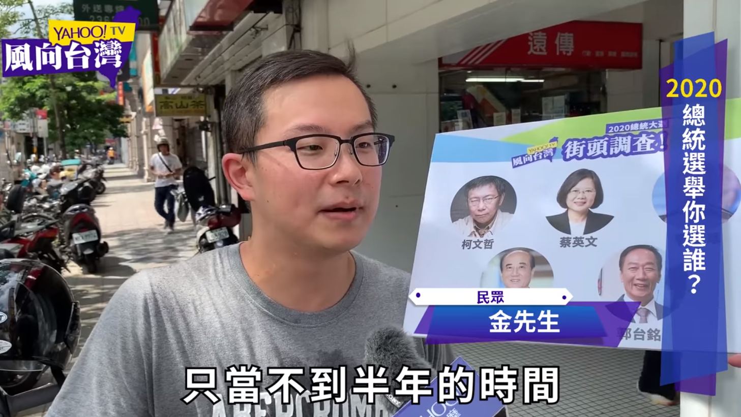 金大鈞接受街訪，表示支持韓國瑜。（翻攝Yahoo!TV風向台灣）