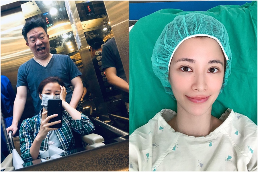 李蒨蓉近期因拇趾外翻開刀，老公李德立貼心推著輪椅照顧。（翻攝自李蒨蓉臉書）