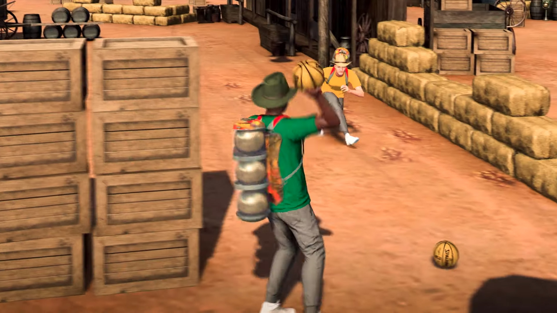 《NBA 2K20》加入了一些新元素，圖為以籃球為武器的生存遊戲。（翻攝自「NBA 2K」Youtube頻道）