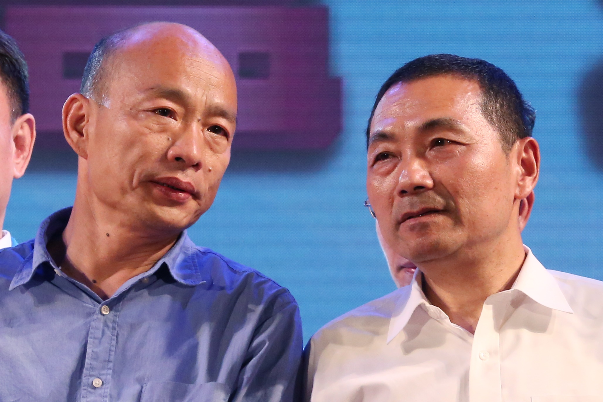 新北市長侯友宜（右）不願出任韓國瑜（左）新北競選總部主委在先，又因核四問題與韓意見相左，難免讓外界認為禿子、漢子漸行漸遠。