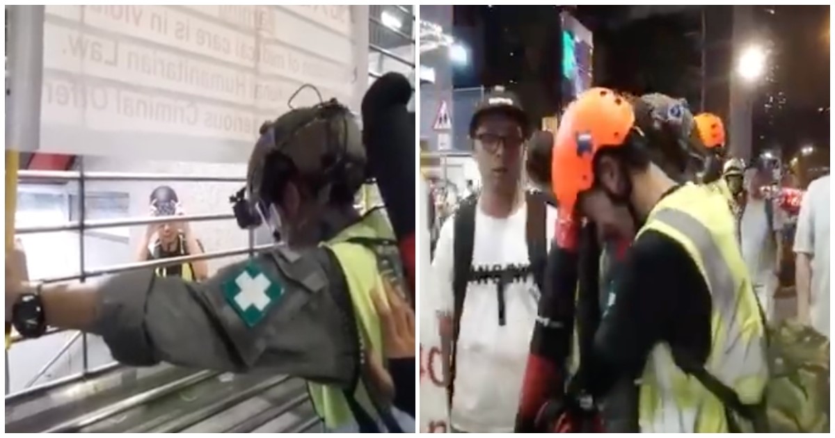 港警封鎖地鐵站，救護員苦苦哀求「阿Sir,放我進去救人吧」（翻攝自眾新聞）