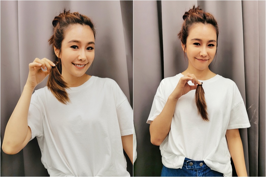 黃心娣為了新戲將頭髮剪短10公分，原本打算剪15公分以上捐做公益，誰知道造型不允許只得作罷。（周子娛樂提供）