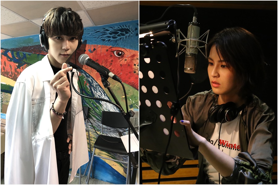 Bii畢書盡（左）為POP Radio錄製的十週年特別版台呼。而曾沛慈覺得POP Radio的台呼非常洗腦，花了不到1小時就完成錄音。（POP Radio提供）