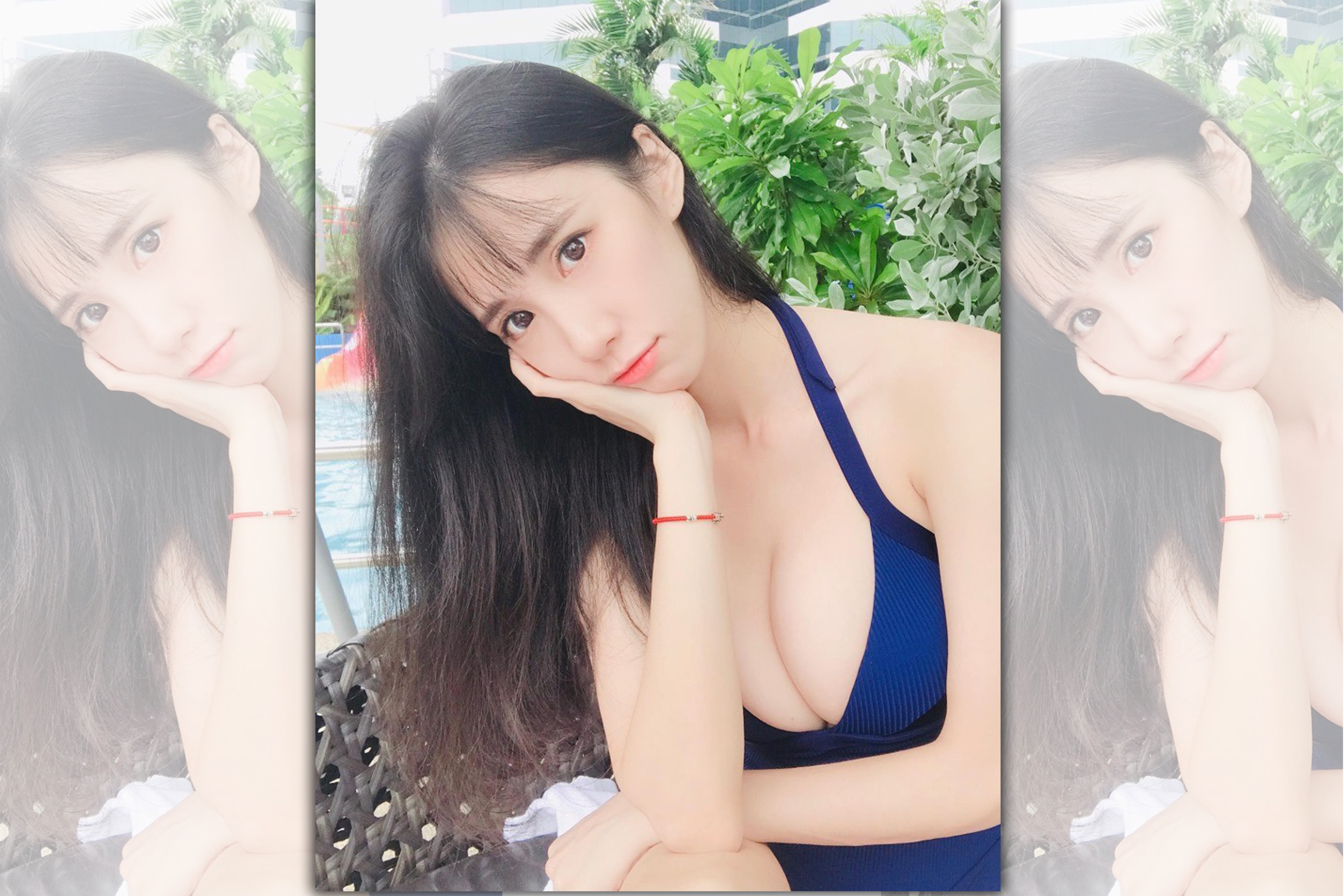 瑤瑤用無辜的神情看著鏡頭，和胸前的火辣呈現巨大對比。（翻攝自瑤瑤IG）