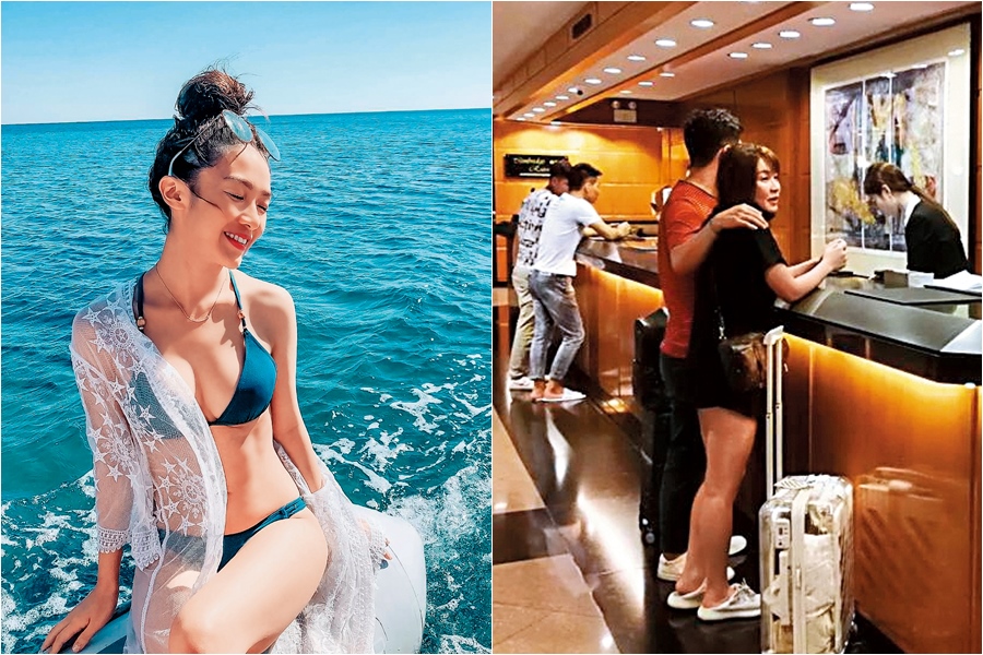 黃語辰（左圖）日前於台港同步發行寫真集，欲如法炮製「雞排妹」鄭家純的走紅之路，沒想到卻被拍到與經紀人廖寶軍（右圖）開房。（左圖翻攝自黃語辰IG、右圖讀者提供）