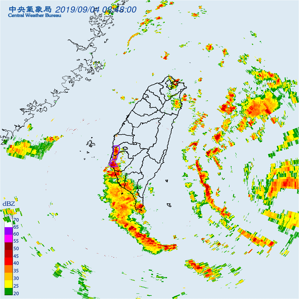 受外圍環流影響，氣象局針對雲嘉南地發布大雷雨警報。區（翻攝中央氣象局）