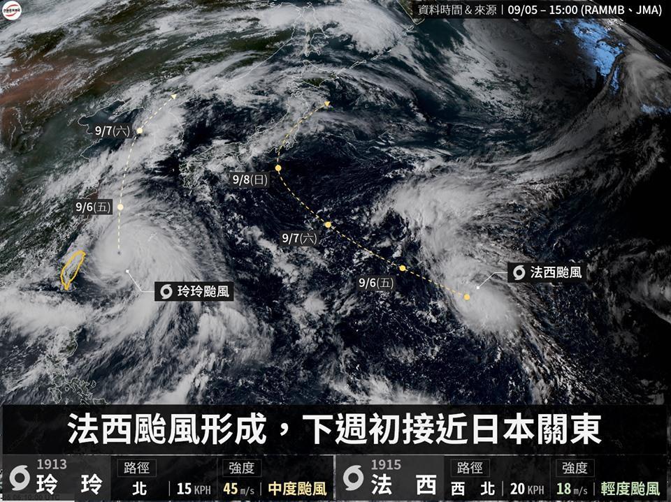 遠洋剛生成的法西,粉專表示法西路徑單純,預計將順著高壓往日本前進。(翻攝臉書專頁「台灣颱風論壇|天氣特急」)