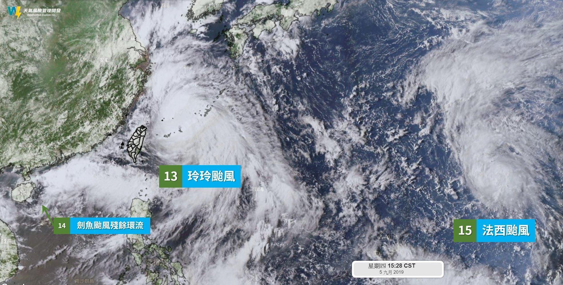 輕颱法西於今日行程,預估週日影響日本關東。(翻攝天氣風險公司)