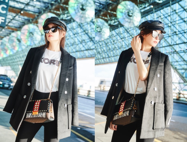 謝金燕以帥氣又時髦的造型現身機場，準備前往紐約看MK 2020春季大秀。（MICHAEL Michael Kors提供）