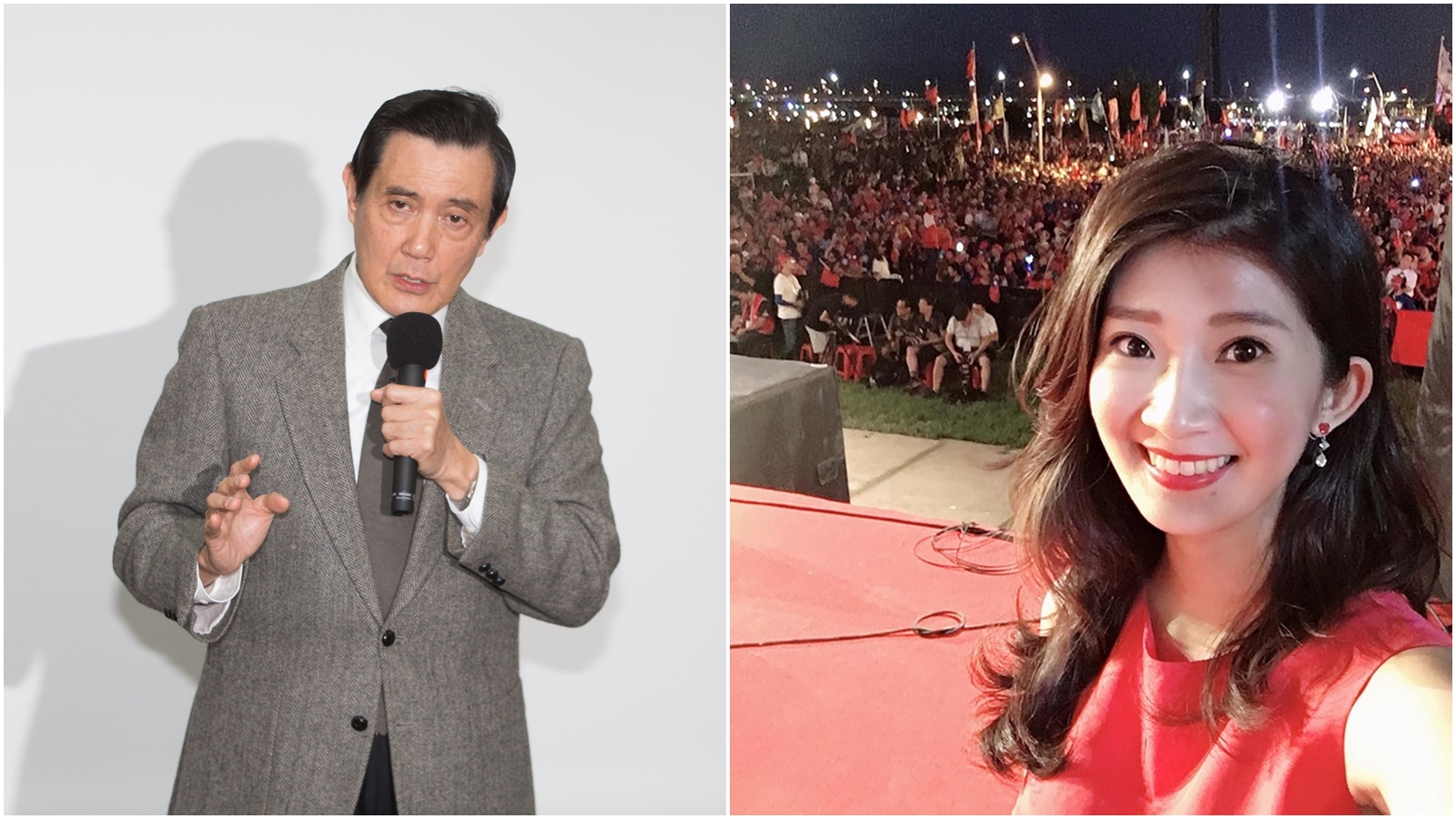 馬英九站台韓國瑜造勢大會卻被噓下台，李明璇在臉書自稱公正還原真相。（合成圖，林煒凱記者攝、翻攝李明璇臉書）