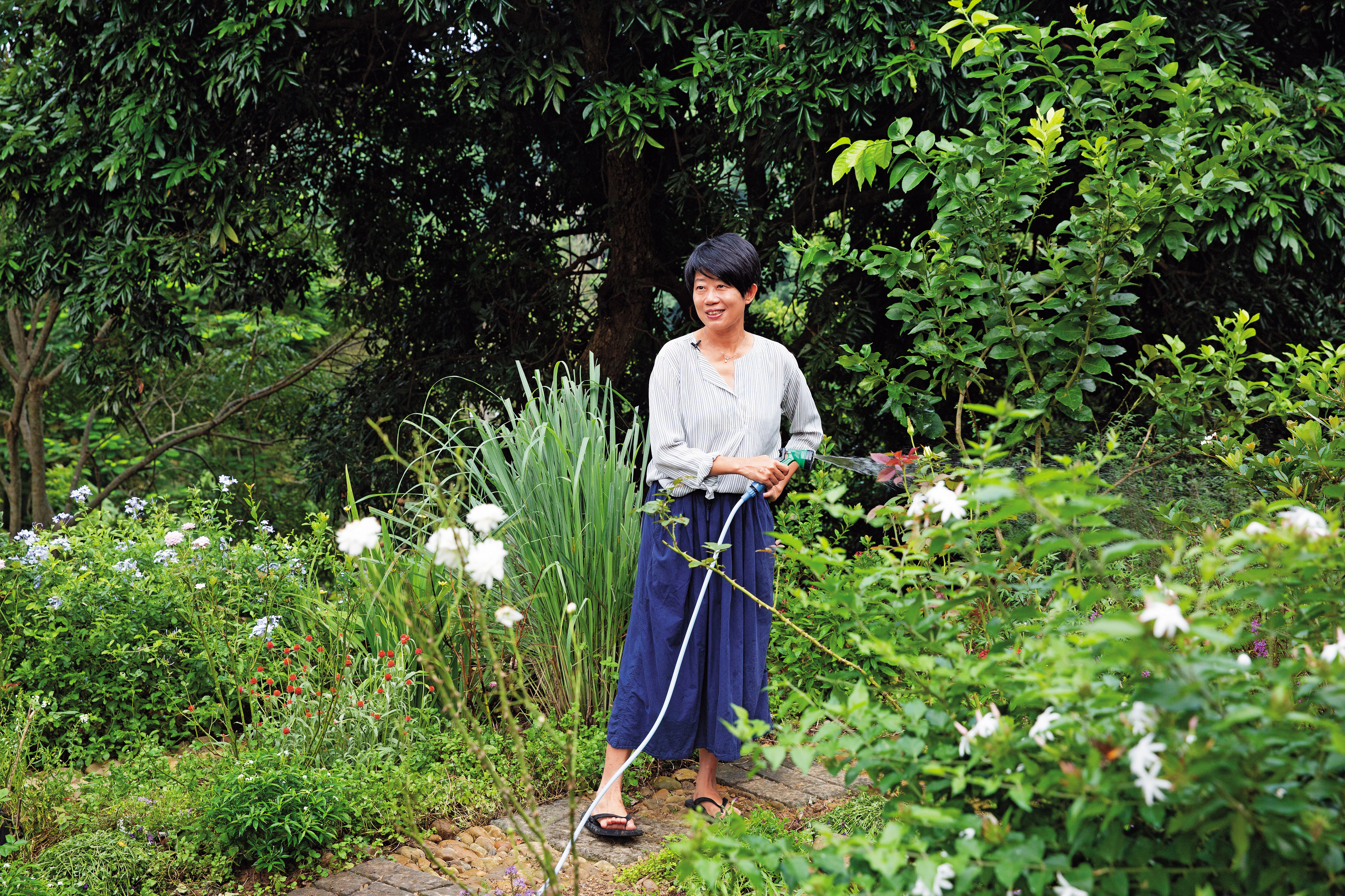 馮小非位於草屯的住處有一塊小花園,她每天澆水照料,時常重溫當年耕種的心情。
