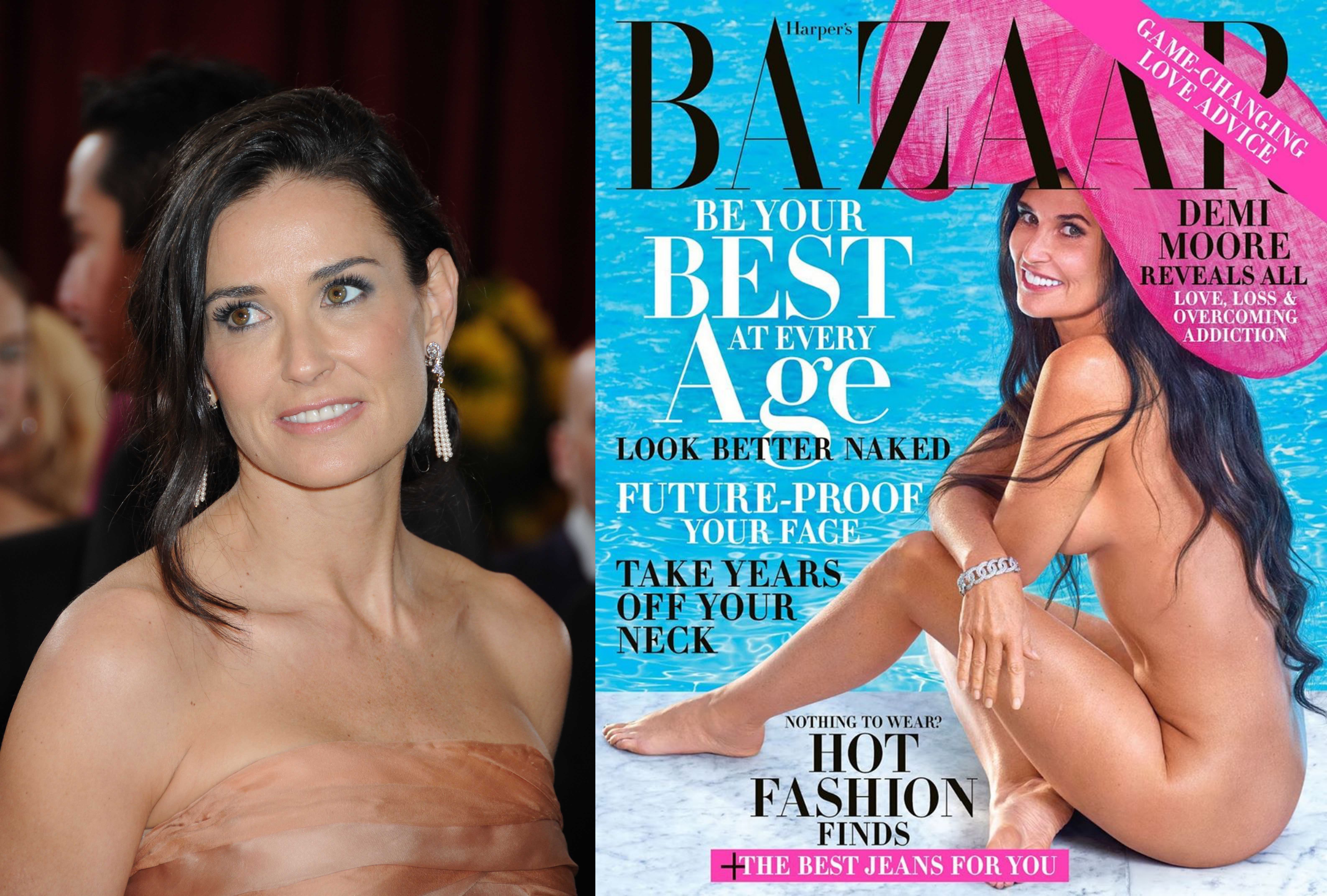 黛咪摩爾以56歲好身材全裸登上時尚雜誌封面。（左圖東方IC，右圖翻攝自黛咪摩爾IG）