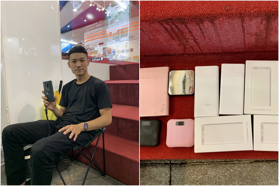 中華電信信義威秀門市已出現首位排隊搶買新iPhone的消費者洪先生，上週六中午就來排隊。