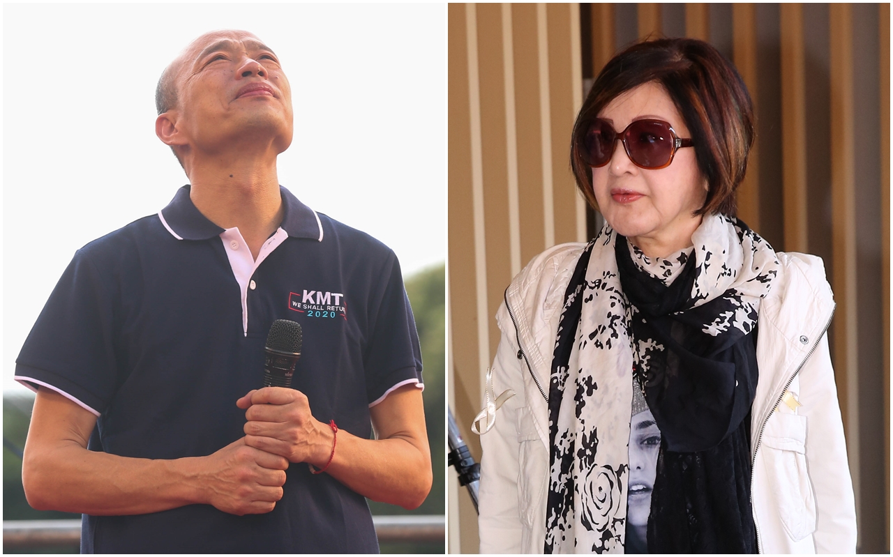 超級郭粉恬娃（右）上政論節目時，斷言韓國瑜（左）絕對選不上總統，更在國民黨文傳會副主委面前嗆聲，若韓當選「我頭剁下來當椅子坐」。（本刊資料照）