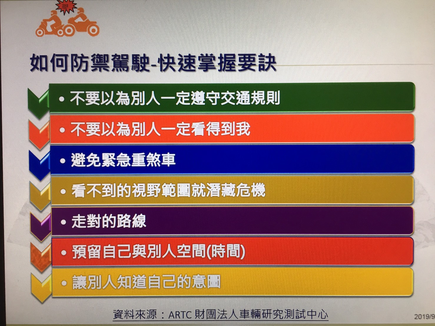 警方宣導防禦駕駛簡報。 (翻攝畫面)