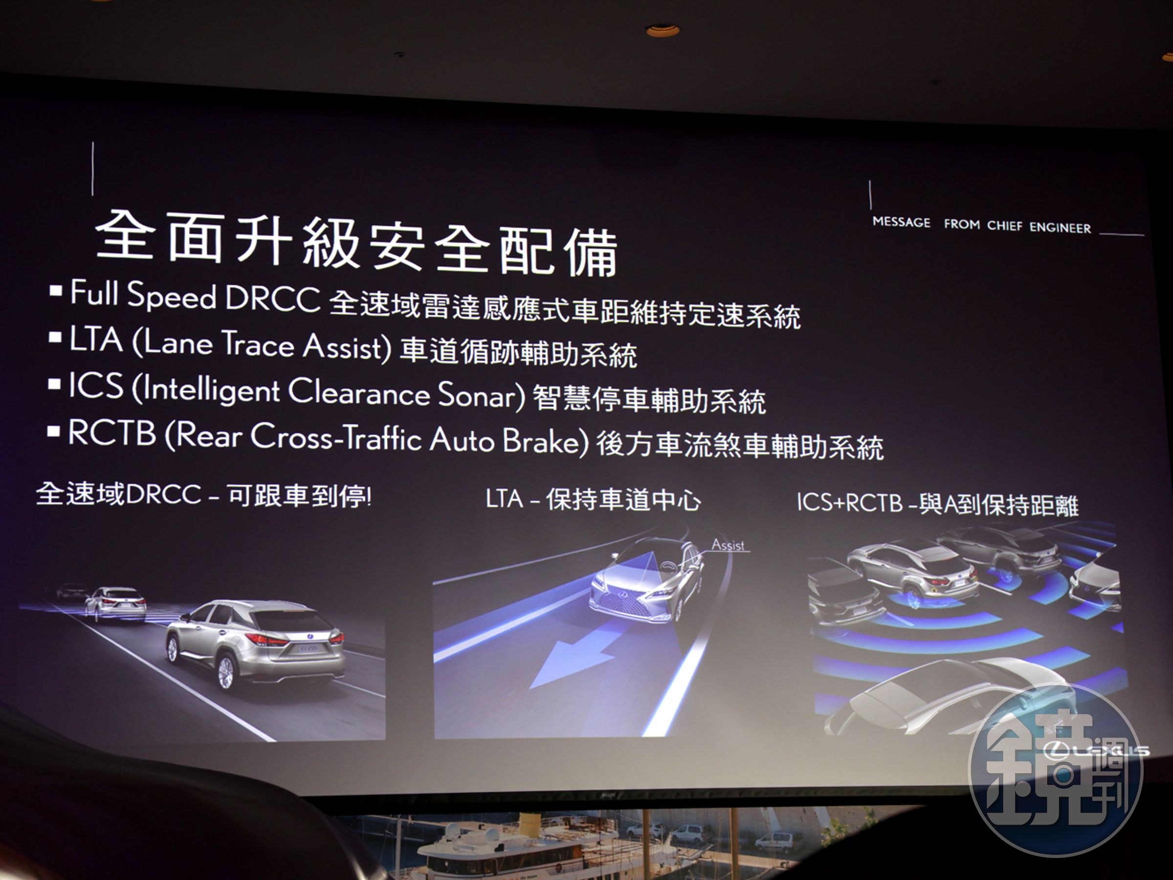 全新RX率先升級LEXUS Safety System+2.0智動駕駛輔助系統；該系統追加DRCC 全速域雷達感應式車距維持定速系統（Dynamic Radar Cruise Control System）以及LTA 車道循跡輔助系統(Lane Tracing Assist)，讓車主不論是在低速跟車或高速巡航皆能更輕鬆寫意。