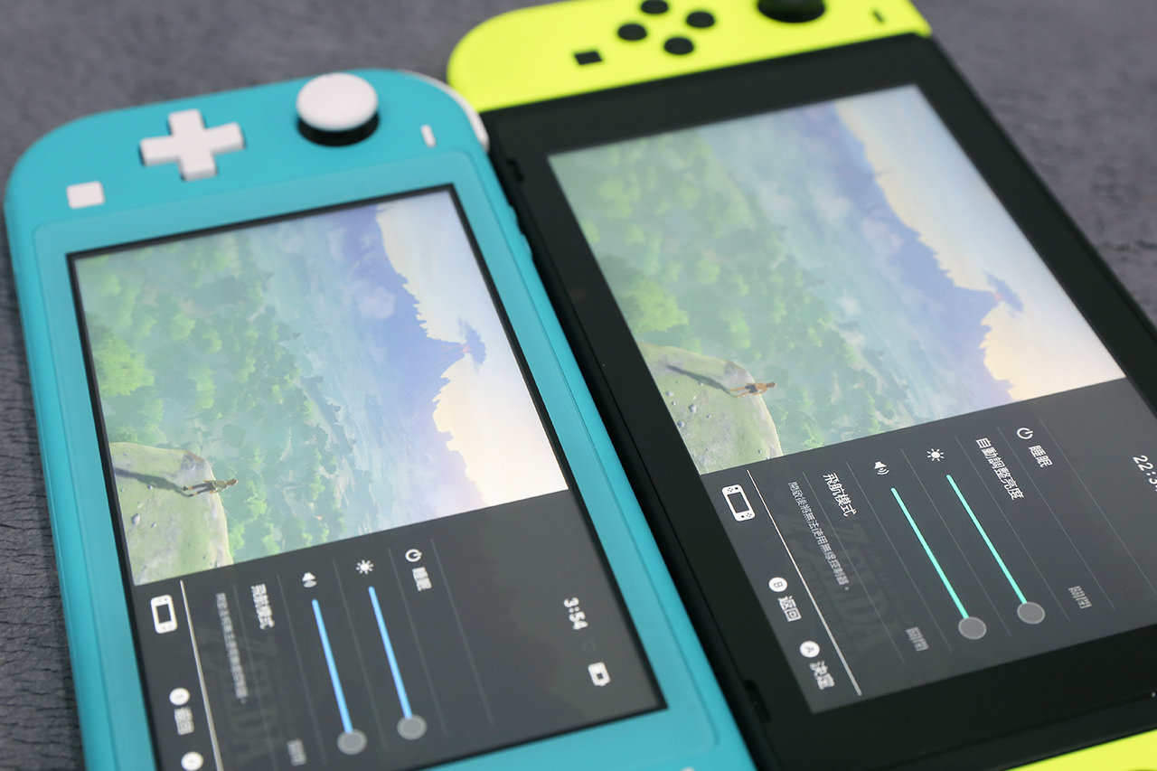 若以肉眼觀察，可看出 Switch Lite 的最大亮度略高於舊規機。