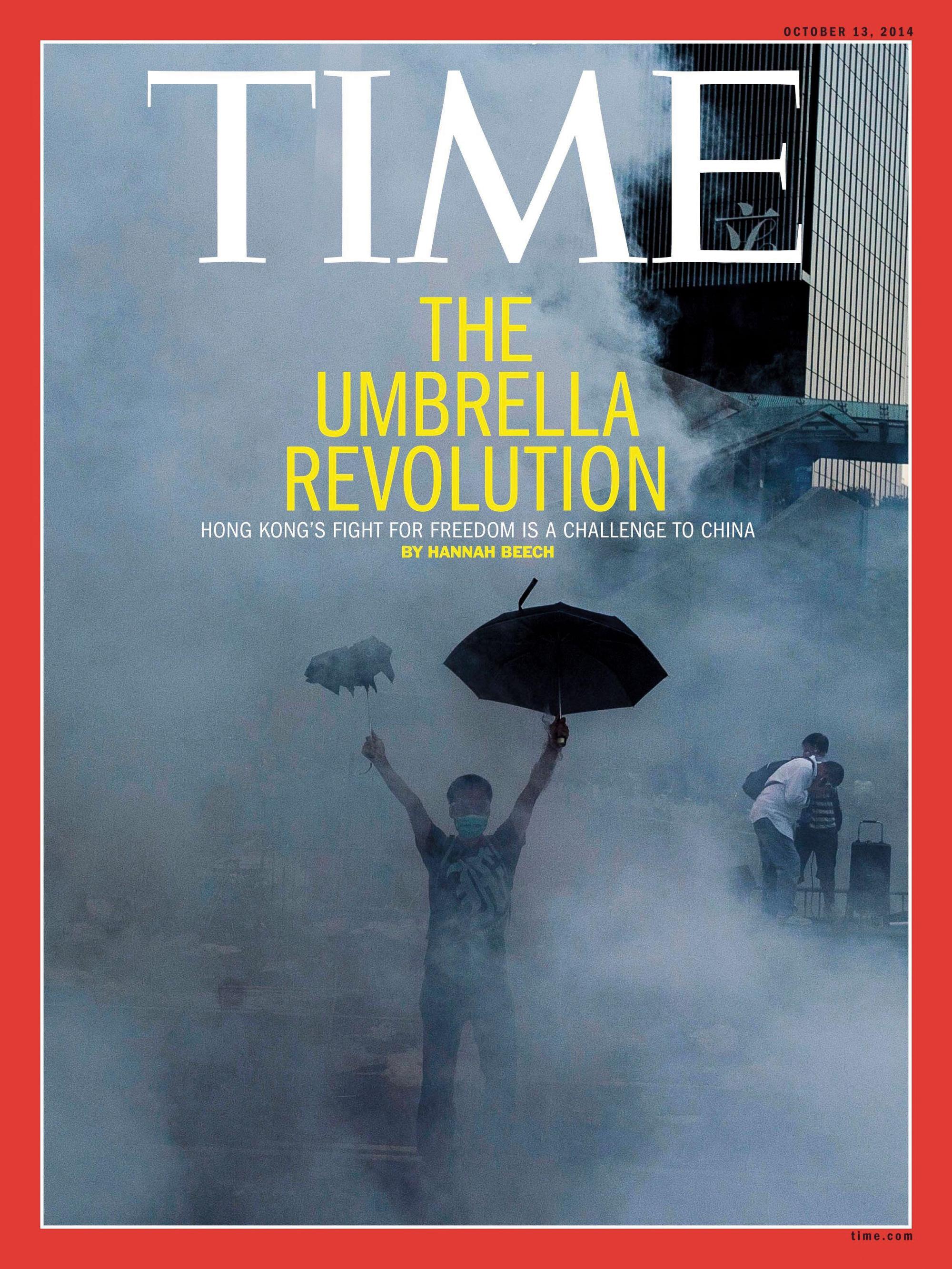 2014年,美國《Time》(時代雜誌)亞洲版報導香港和平占中運動。(翻攝《Time》)