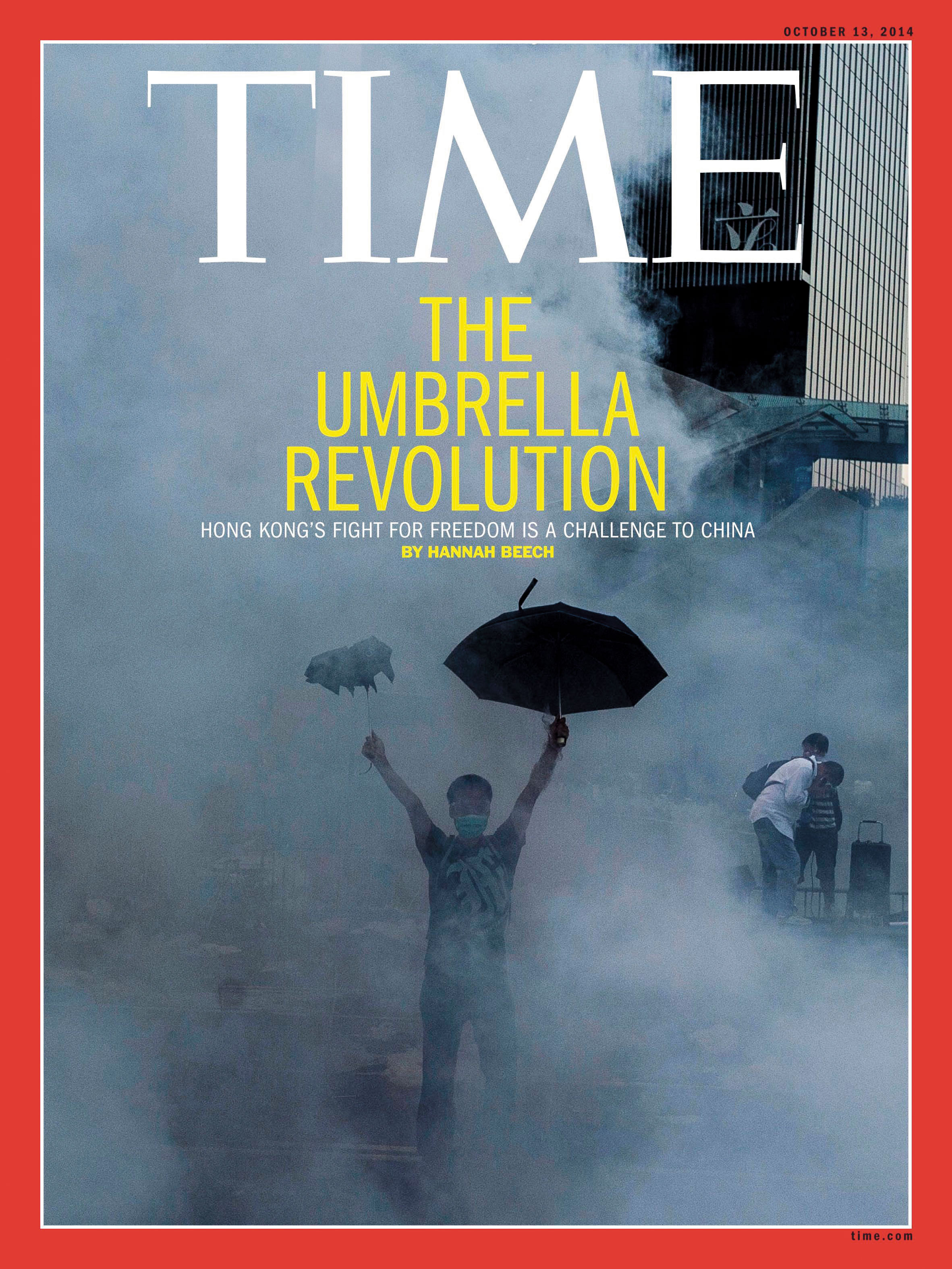 2014年，美國《Time》（時代雜誌）亞洲版報導香港和平占中運動。（翻攝《Time》）