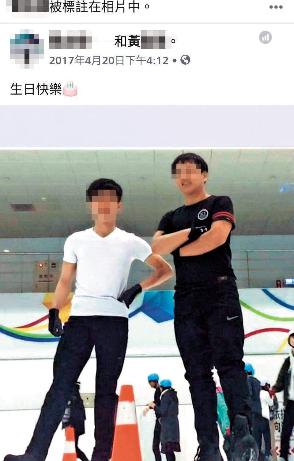 遭控靠關係獲選為國家教練的黃姓教練(右)與滑冰協會副理事長之子(左)為多年好友,2人常在臉書po出合照。(翻攝臉書)