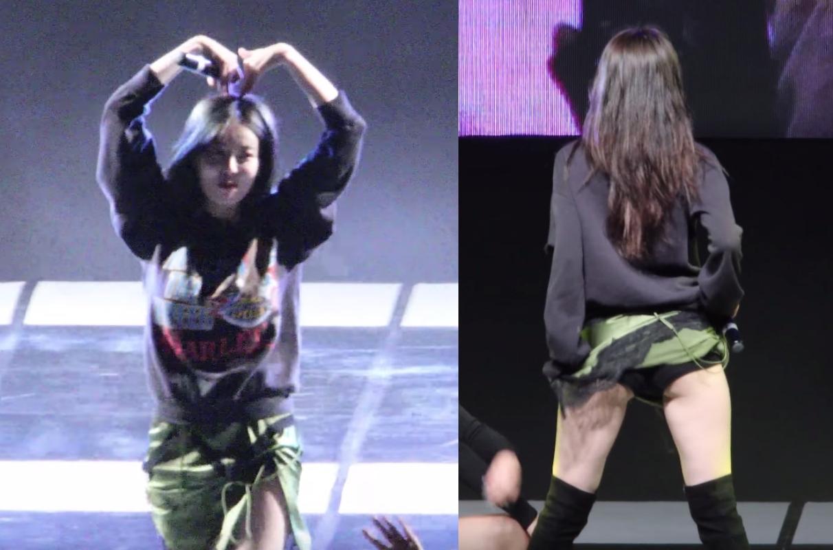 泫雅在大學校慶活動表演，因為撩裙露臀造成網友爭議。（翻攝自影片）