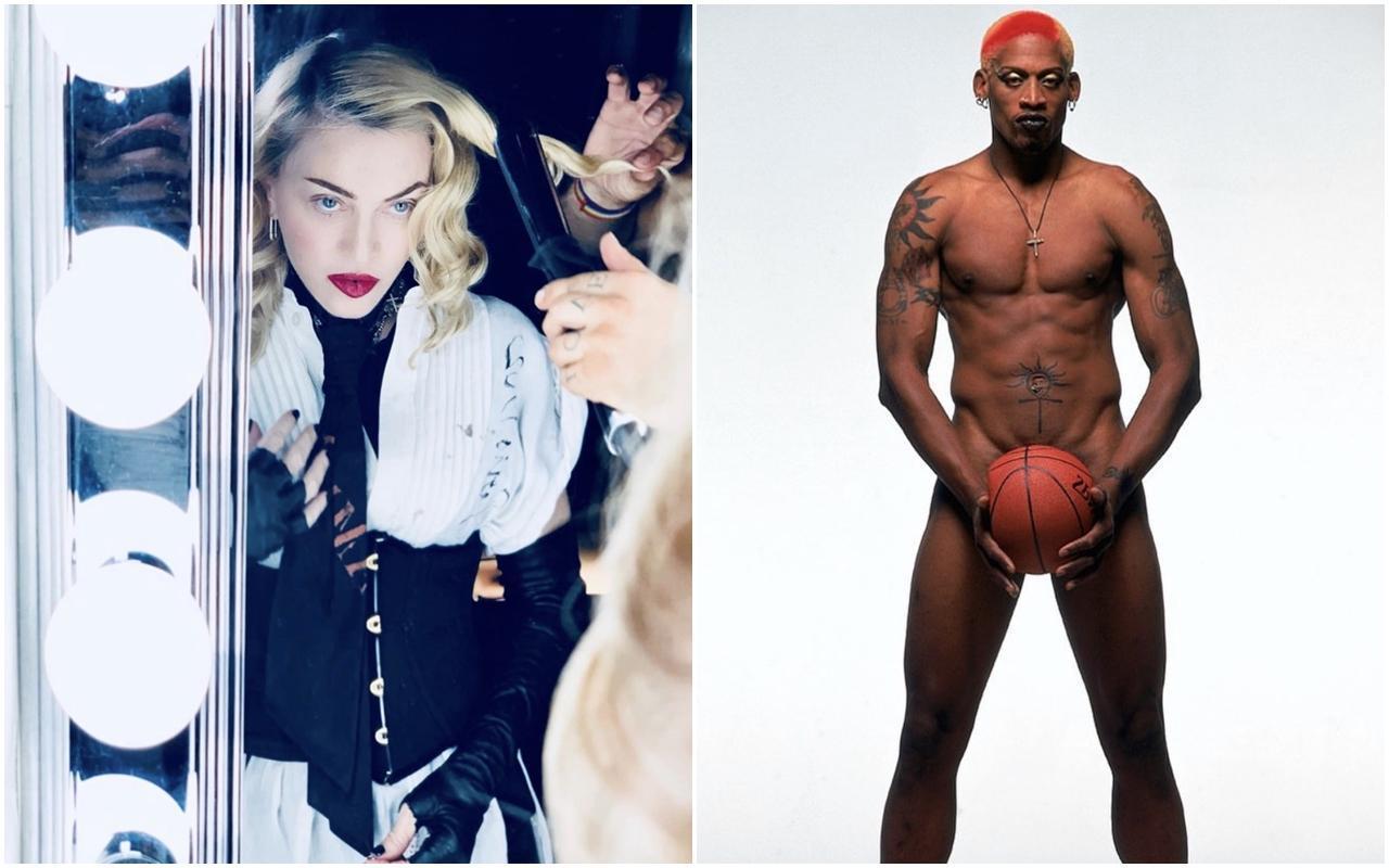 NBA前球星「籃板王」羅德曼（Dennis Rodman，右）接受電台節目，大爆瑪丹娜（左）當年如讓她懷孕可得2,000萬美元（約台幣6億元）酬勞。（翻攝自瑪丹娜IG／羅德曼IG）