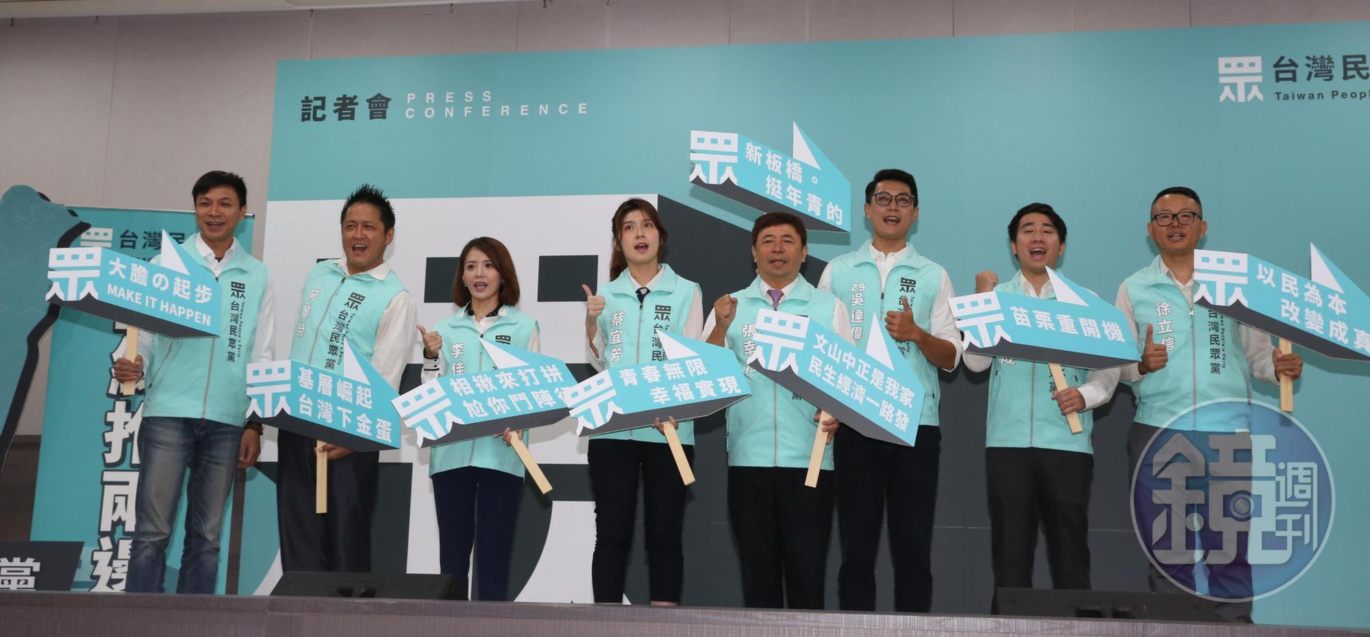 台灣民眾黨今日開記者會公布第一批提名的區域立委,8人來自北、中、南各選區,平均年齡約40歲,其中有2人挖角自民進黨。