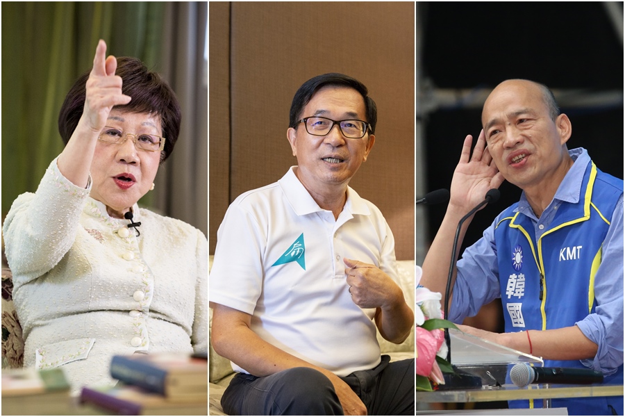 前總統陳水扁（中）不贊成呂秀蓮（左）參選2020大選，擔心韓國瑜（右）當選會把自己抓回去關。（本刊資料照）