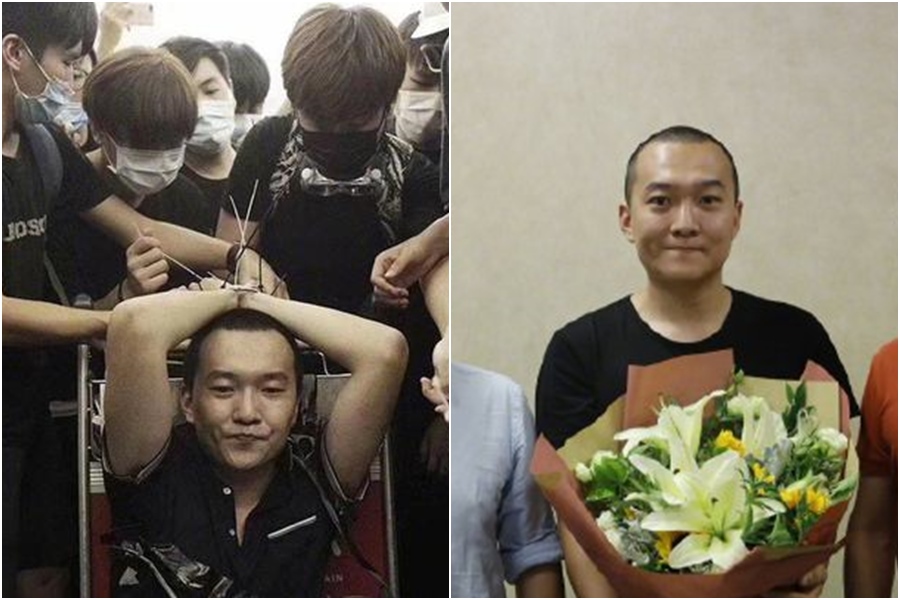 付國豪上月在香港反送中示威現場高喊「我支持香港警察,你們可以打我了」而聲名大噪,如今獲得《環球時報》頒發的人民幣10萬元(約新台幣43.6萬元)的獎金。(翻攝微博)