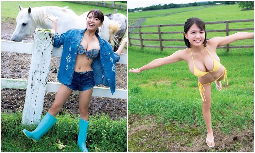 年僅17歲還是高中生的寺本莉緒,擁有傲人G奶火辣身材。(翻攝自日本雅虎)