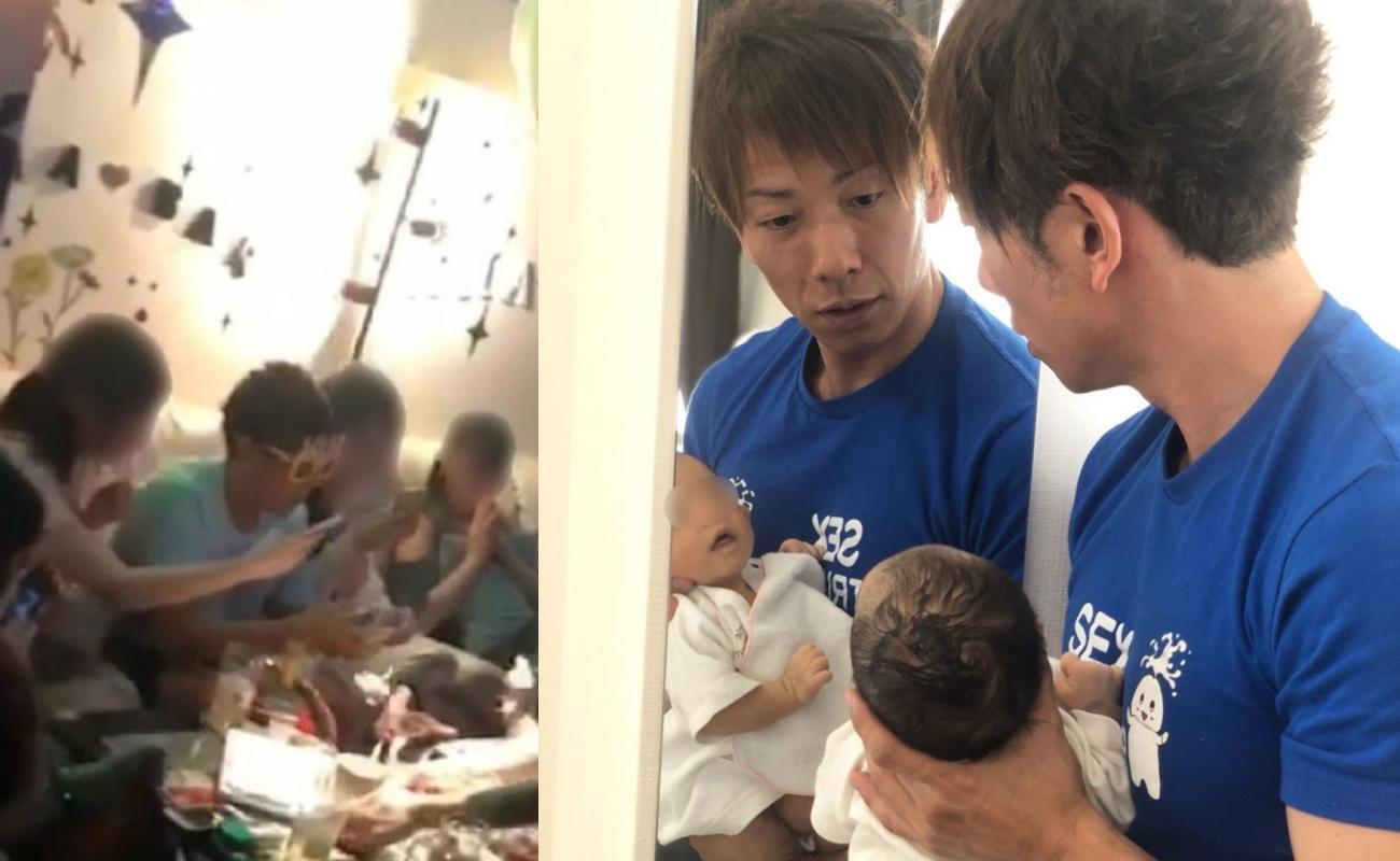日本AV男優清水健40歲終於作老爸，卻被日媒踢爆在老婆臨盆前深夜開趴。（右圖翻攝自伊藤春香IG）