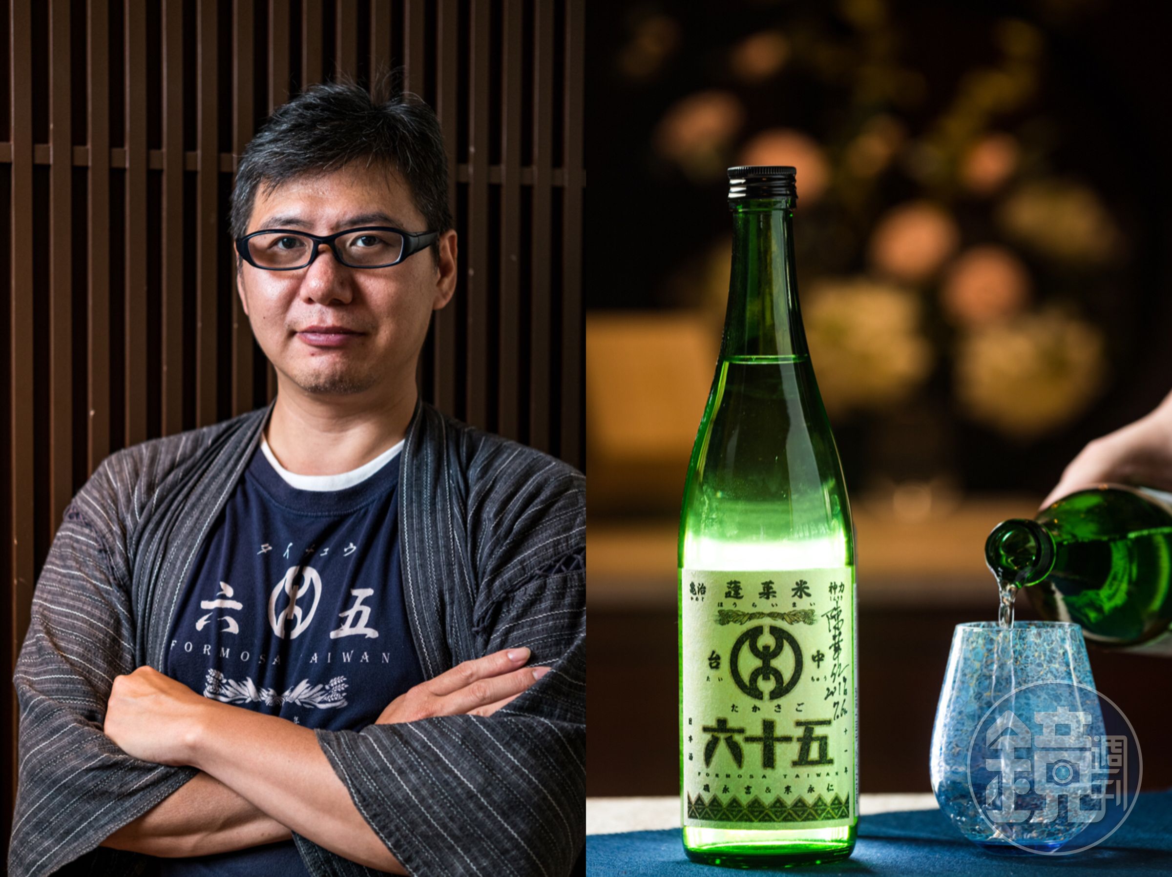 擁有日本國家認證藏人資格的陳韋仁（左）復育古早蓬萊米來製作「台中六十五」純米吟釀。