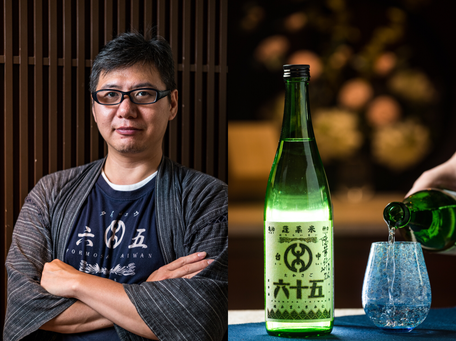 擁有日本國家認證藏人資格的陳韋仁（左）復育古早蓬萊米來製作「台中六十五」純米吟釀。